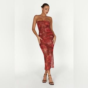 Meshki Strapless Mesh Dress Aphrodite - Oversized Rose Print